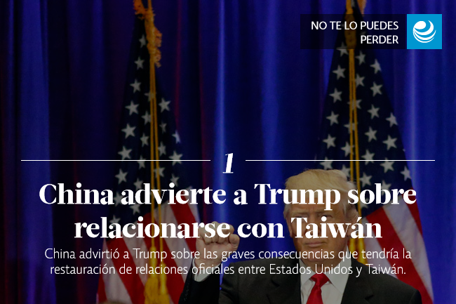 China advierte a Trump sobre relacionarse con Taiwán