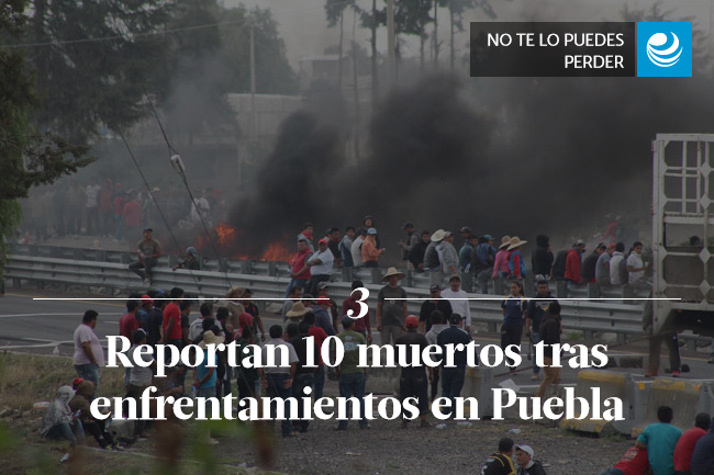 Reportan 10 muertos tras enfrentamientos en Puebla