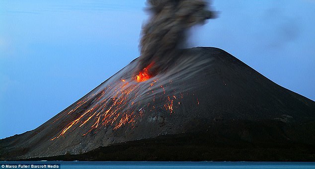 The deadly tsunami in Indonesia was caused by the 'child' of ferocious volcano Krakatoa which grew following an 1883 eruption which killed 36,000 (pictured)