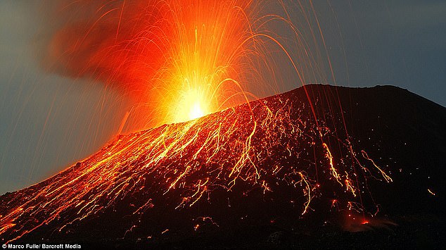 The juvenile volcano emerged from the sea around 90 years ago and has been on a watch list for possible eruption for more than a decade  (pictured in July 2018_