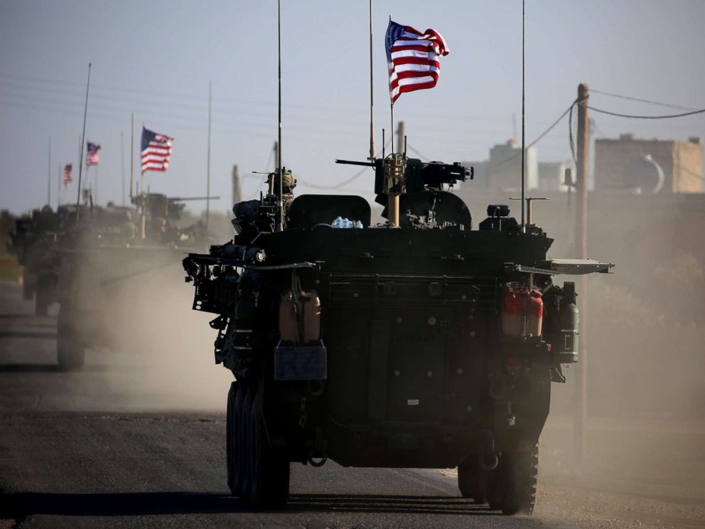 PHOTO: A convoy of US forces drive near the village of Yalanli, on the western outskirts of the northern Syrian city of Manbij, March 5, 2017.