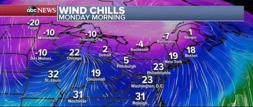 PHOTO: Behind the clipper system, brutal cold temperatures will move into the Northern Plains on Monday.