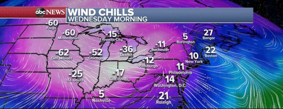 PHOTO: Record-low temperatures are possible on Wednesday in the Northern Plains and Midwest with minus 60 wind chill readings possible in Minneapolis, Minn., and Des Moines, Iowa.